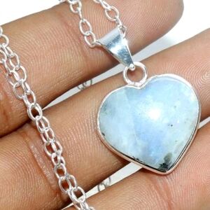 Rainbow Moonstone Heart-Shaped Gemstone 925 Sterling Silver Handmade Necklace